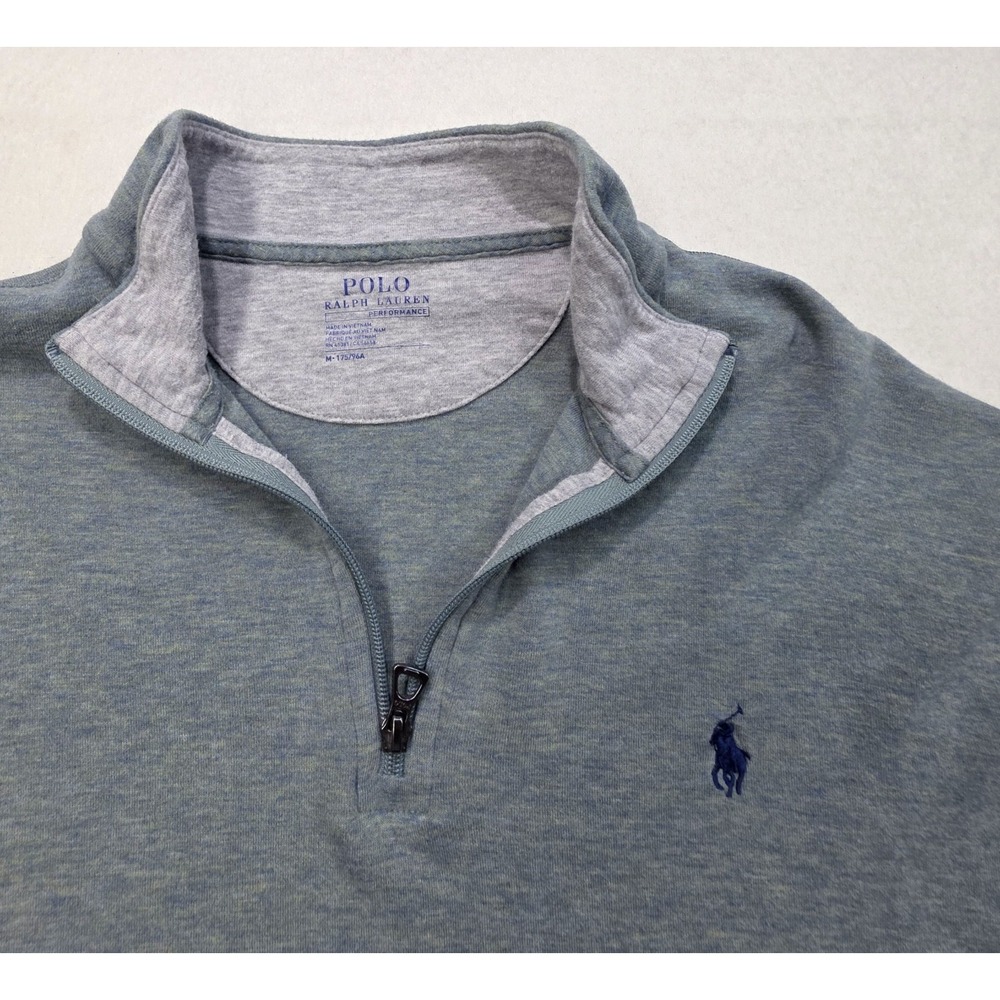 Polo Ralph Lauren Performance Pullover Men M 1/4 Zip Jacket Green Heathered Blue
